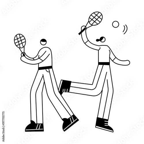 A sketchy illustration showing friends playing badminton