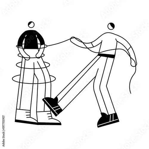 A hand drawn illustration showing two siblings playing