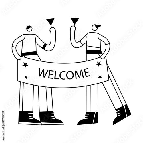 A hand drawn illustration showing friends enjoying welcome party