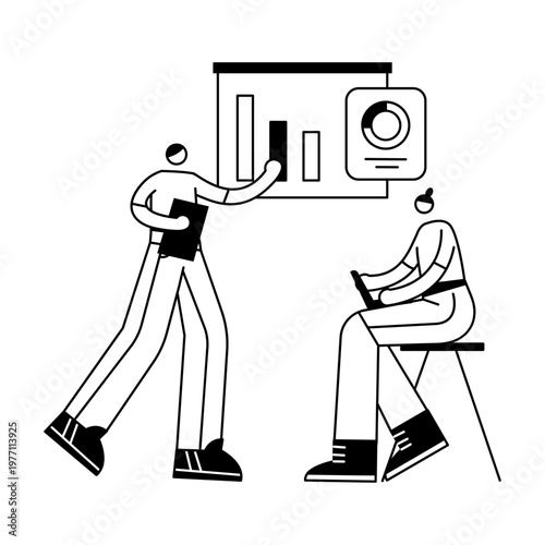 A doodle illustration depicting friends doing presentation prep