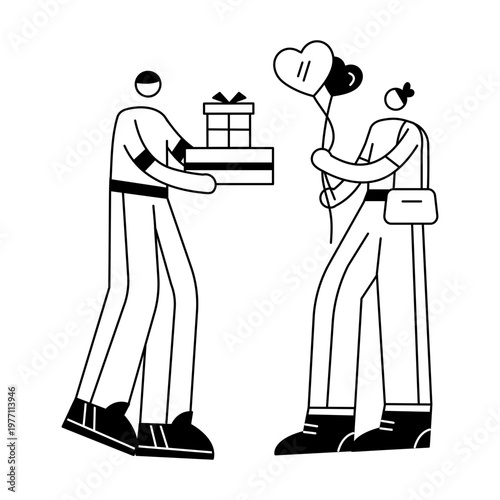 A sketchy illustration showing a couple gift