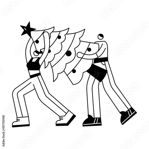 A doodle illustration depicting friends enjoying christmas