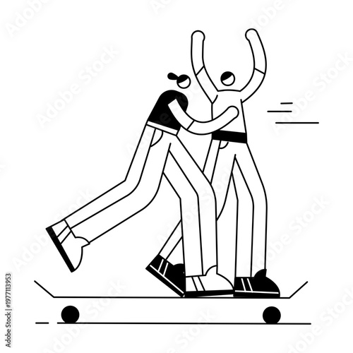 A hand drawn illustration showing a couple skating