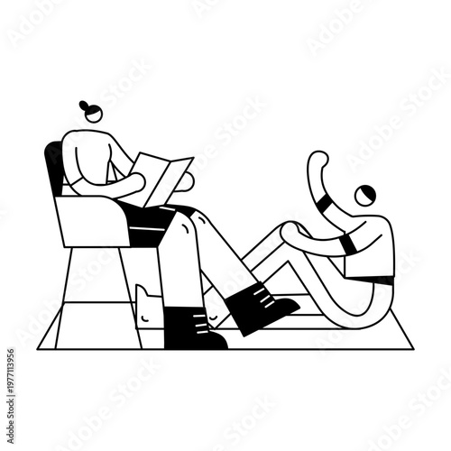 A doodle illustration depicting two characters enjoying story time