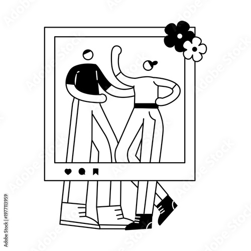 A hand drawn illustration showing a couple frame moment