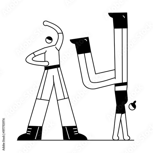 A hand drawn illustration showing friends doing exercise