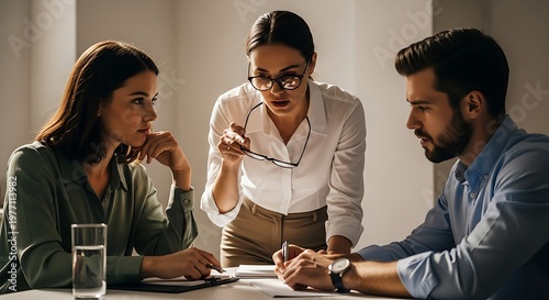 Business meeting with diverse team collaborating on project strategy.