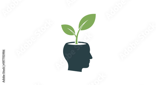 Foto Conceptual illustration of a head with growing plant and copy space