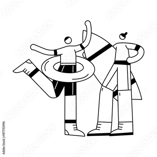 A sketchy illustration showing two friends enjoying beach day