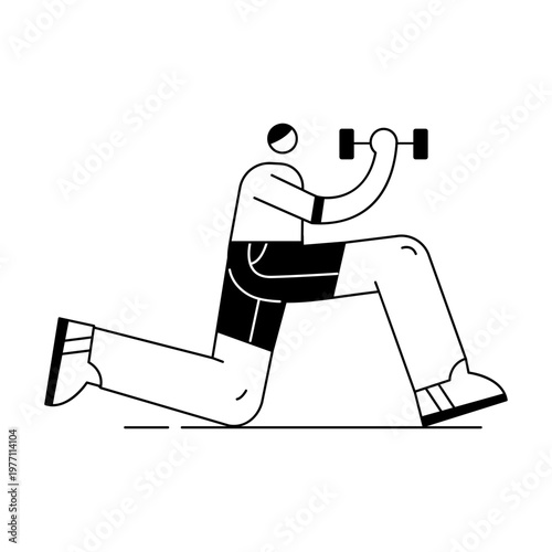 A doodle style illustration depicting a character lifting dumbbell
