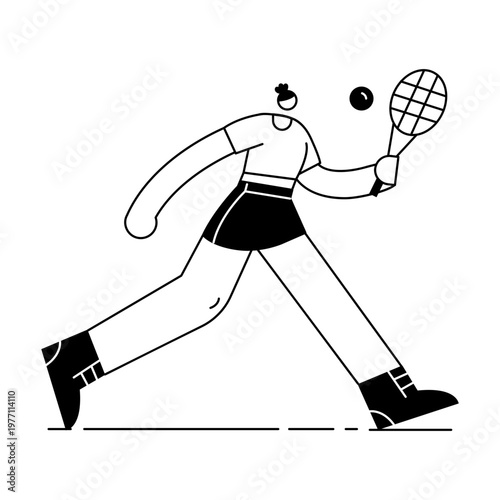 A hand drawn style illustration depicting a character playing tennis
