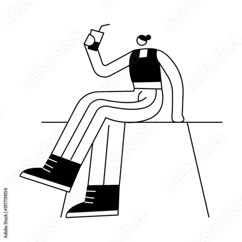A hand drawn style illustration depicting a character drinking juice
