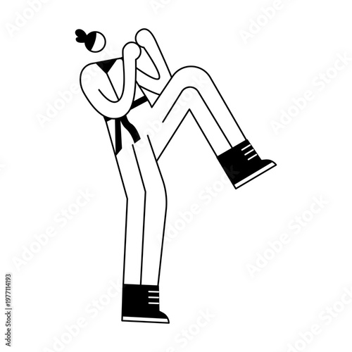 A doodle style illustration showing a character practicing karate