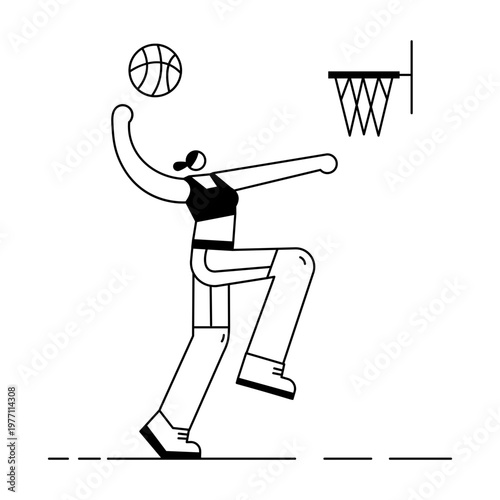 A sketchy style illustration depicting a character playing basketball