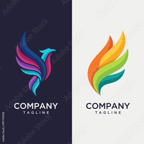 This split phoenix design symbolizes duality and transformation, an excellent choice for companies looking to convey innovation and resilience in their branding.