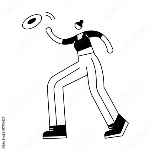 A hand drawn style illustration depicting a character catching frisbee