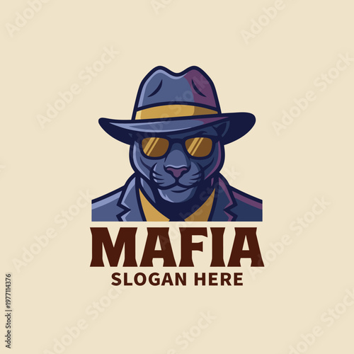 This iconic logo of a panther in a hat symbolizes elegance and strength, making it ideal for brands aiming to convey luxury or mystery in their image.