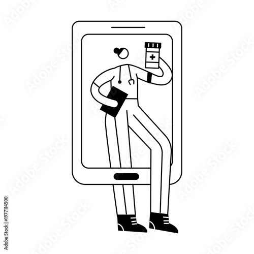 A hand drawn style illustration depicting online consultation