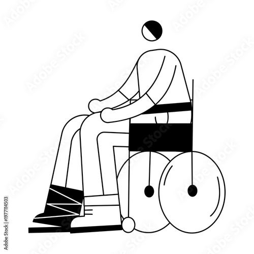 A doodle style illustration showing a character using wheelchair