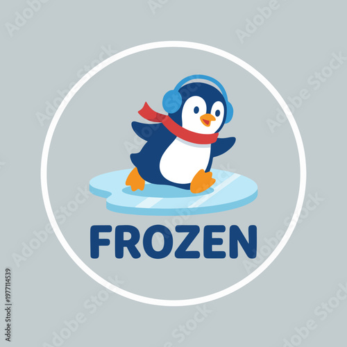 This fun penguin character, wearing headphones and a scarf, captures the essence of winter and joy, making it perfect for a brand related to cold beverages.