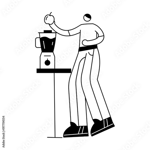 A doodle style illustration showing a character blending smoothie