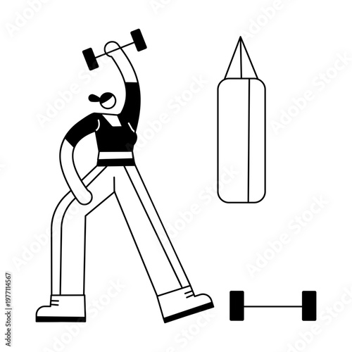 A sketchy style illustration depicting gym workout