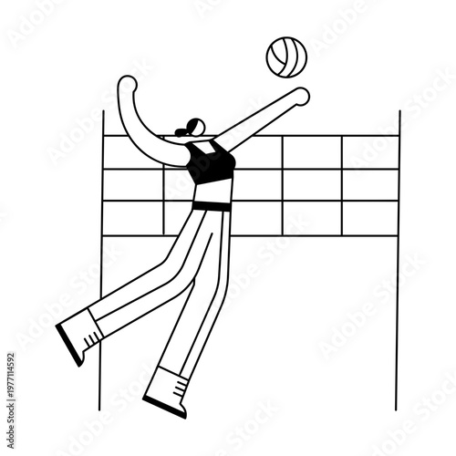 A doodle style illustration depicting a character playing volleyball