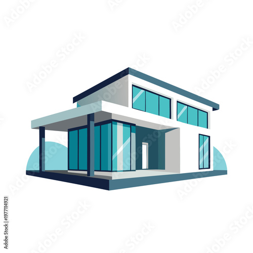 Modern house with large glass windows and an extended porch area