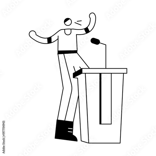 A hand drawn illustration showing a character at community conference