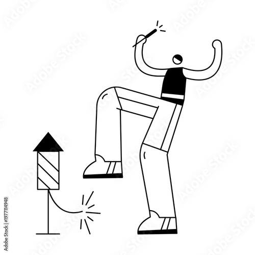 A sketchy illustration showing a character enjoying fireworks