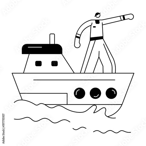 A doodle illustration depicting a character riding a boat