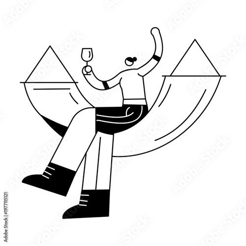 A hand drawn illustration showing a character resting in hammock