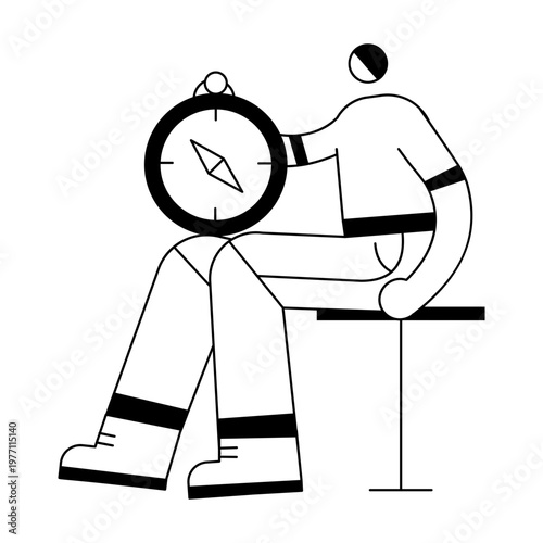 A doodle illustration depicting a character using travel compass
