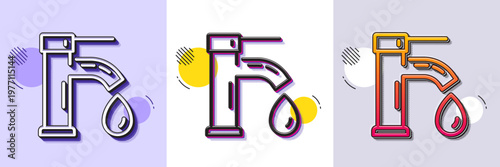 Tap water line icon. Halftone dotted pattern. Gradient icon with grain shadow. Faucet with aqua drop sign. Sanitary engineering symbol. Line tap water icon. Various designs. Vector