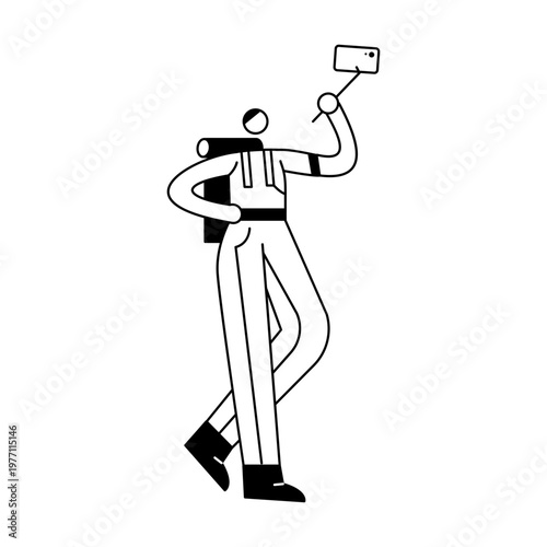 A doodle illustration depicting a character taking selfie