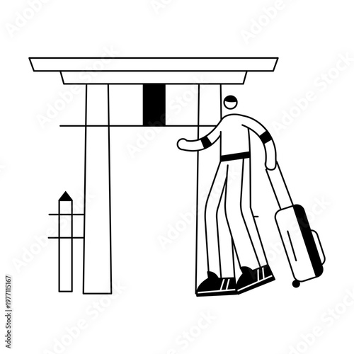 A sketchy illustration showing a character on japan tour