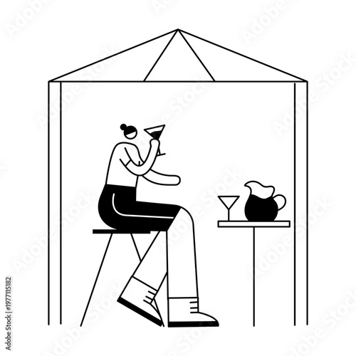 A doodle illustration depicting a character drinking juice