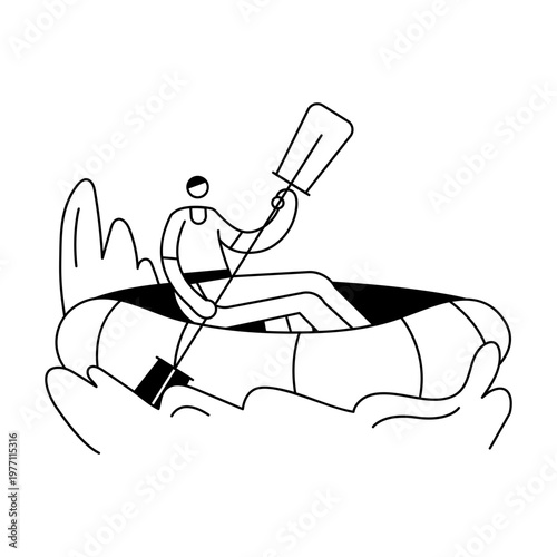 A sketchy illustration showing water rafting