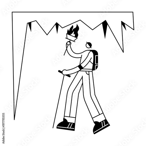 A hand drawn illustration showing cave exploring