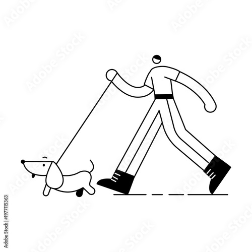 A sketchy illustration showing a person going for a dog walk