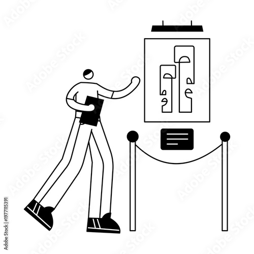 A sketchy illustration showing a museum painting