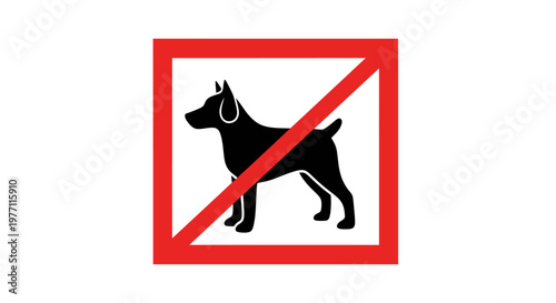 A black silhouette of a dog inside a red square with a diagonal line indicating prohibition.