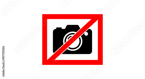 A clear red prohibition sign with a black camera icon inside, indicating no photography allowed.