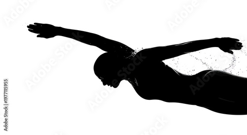 Silhouette of a swimmer performing the butterfly stroke with water splashing around them.
