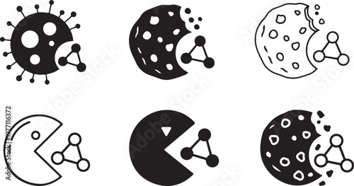 Digital cookies data tracking icons set illustrating web browser privacy internet security online cookies management and tracking tech.