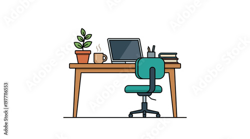 Modern home office workspace with laptop and green chair