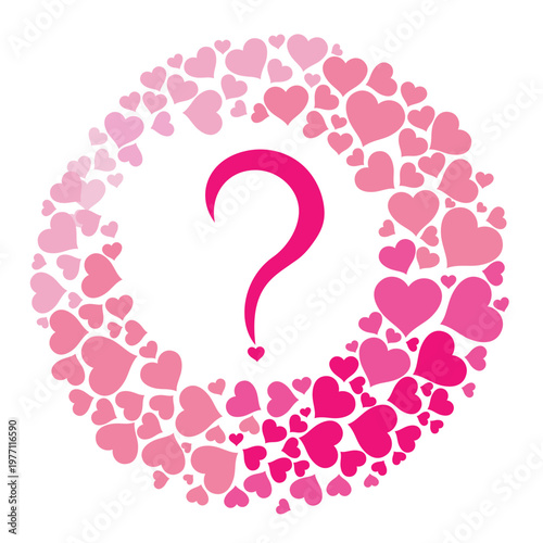 Pink heart question mark isolated on White background.  illustration 