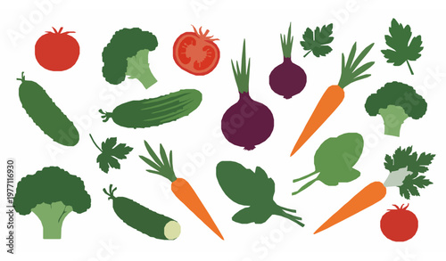 Vegetable silhouette pattern vector fresh organic harvest food elements isolated collection
