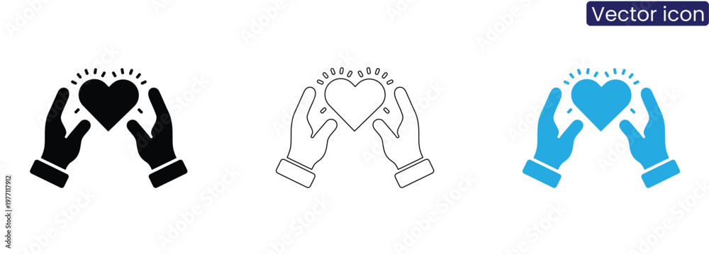 Fototapeta premium Hands holding heart icon set on white background for love and care concepts