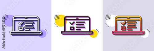 Online Education line icon. Halftone dotted pattern. Gradient icon with grain shadow. Notebook or Laptop sign. Web Presentation or Internet Lectures symbol. Line web lectures icon. Vector